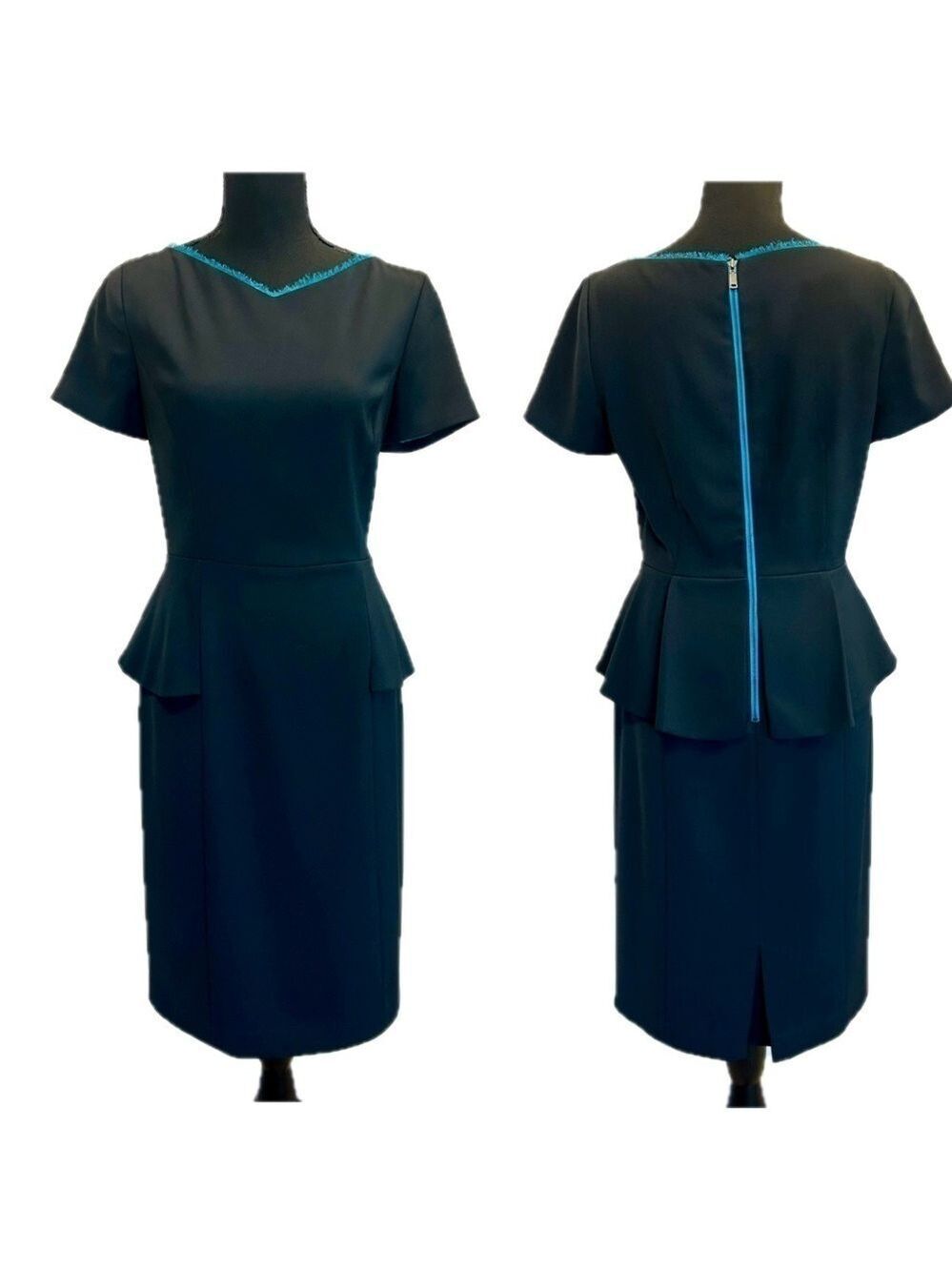 Elie Tahari Black Short Sleeve Half Peplum Sybil Dress 8